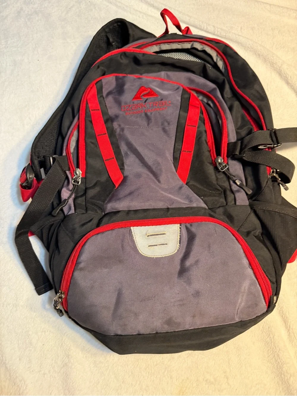 Ozark Trail Gray and Red Men's Backpack with Multiple Compartments